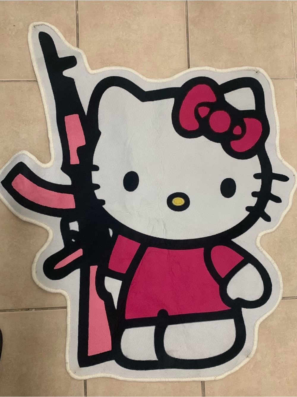 Hello Kitty White and Pink Character Rug with Black Outline